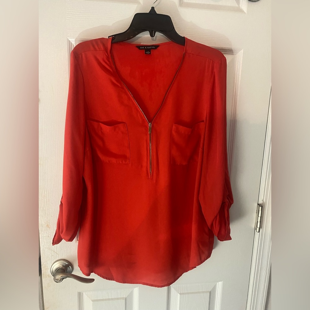 Red zipper blouse with pockets